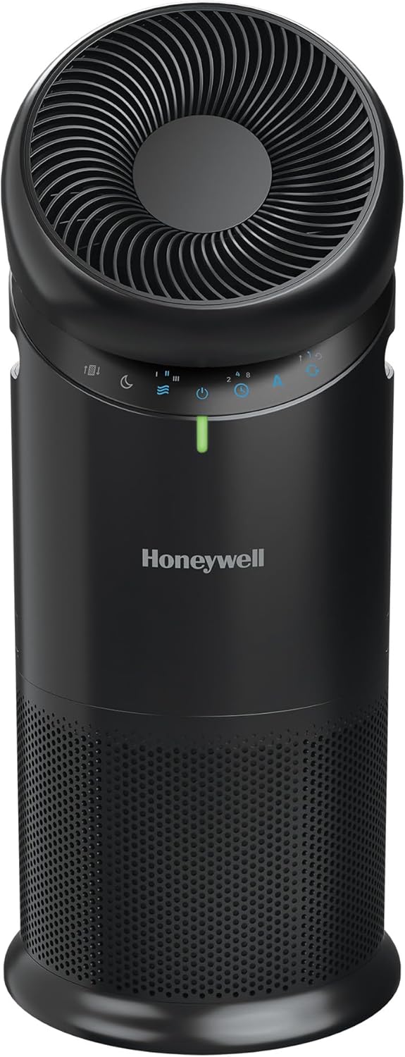 Honeywell Allergen Plus™ 3-in-1 HEPA Air Purifier, Standing Fan & Air Circulator, 1928 Ft² Rooms in 1 Hour, Quality Sensor, Sleep Mode, Reduces Allergens, Pet Dander, and Odors, Black, HPA6000B