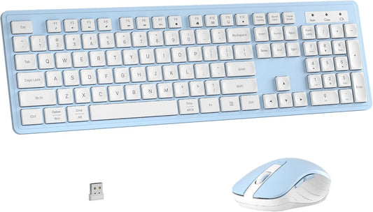 MPTOG Wireless Keyboard and Mouse Combo for PC Laptop (Blue White)