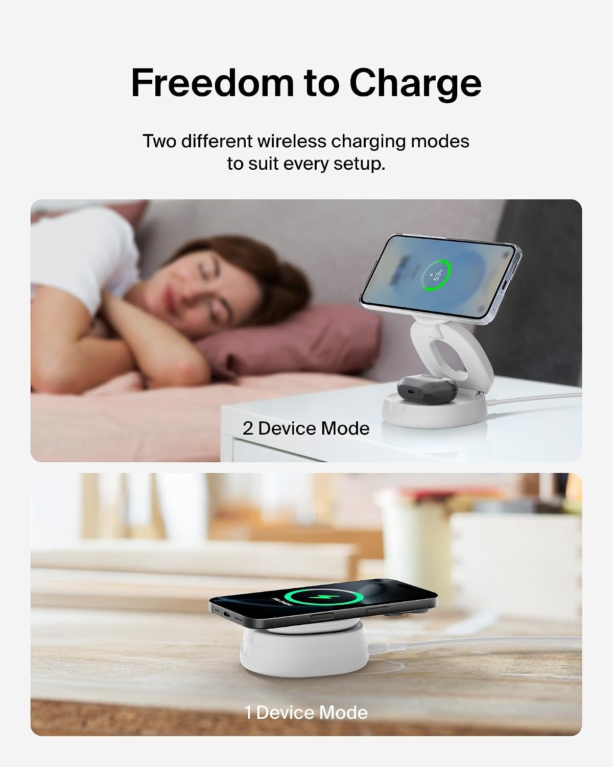 Belkin Qi2 15W Wireless Fast Charging Station, 2 in 1 iPhone Charger | Fast Charging, MagSafe Compatible, iPhone 17/16/15, AirPods, Travel Charger, Magnetic