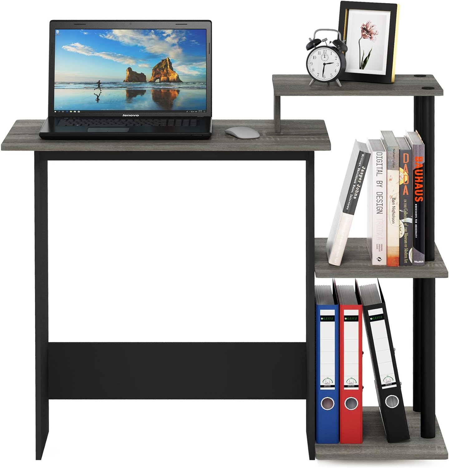 Furinno EFFICIENT Desk, 28.6" Wide Gaming Desk with 3 Open Side Shelves, Laptop Notebook Computer Desk, Office Desk for Home Office, Study Room, Dorm, Bedroom, French Oak