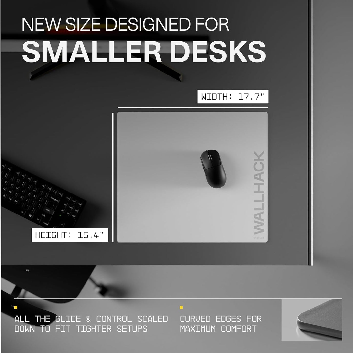 Wallhack SP-004A Glass Gaming Mouse Pad – 4th Gen Micro-Etched Surface, Medium Mousepad for Esports, Ultra-Fast Glide with Stopping Power, Tempered Glass, Durable & Portable, 15.4"x17.7" | White