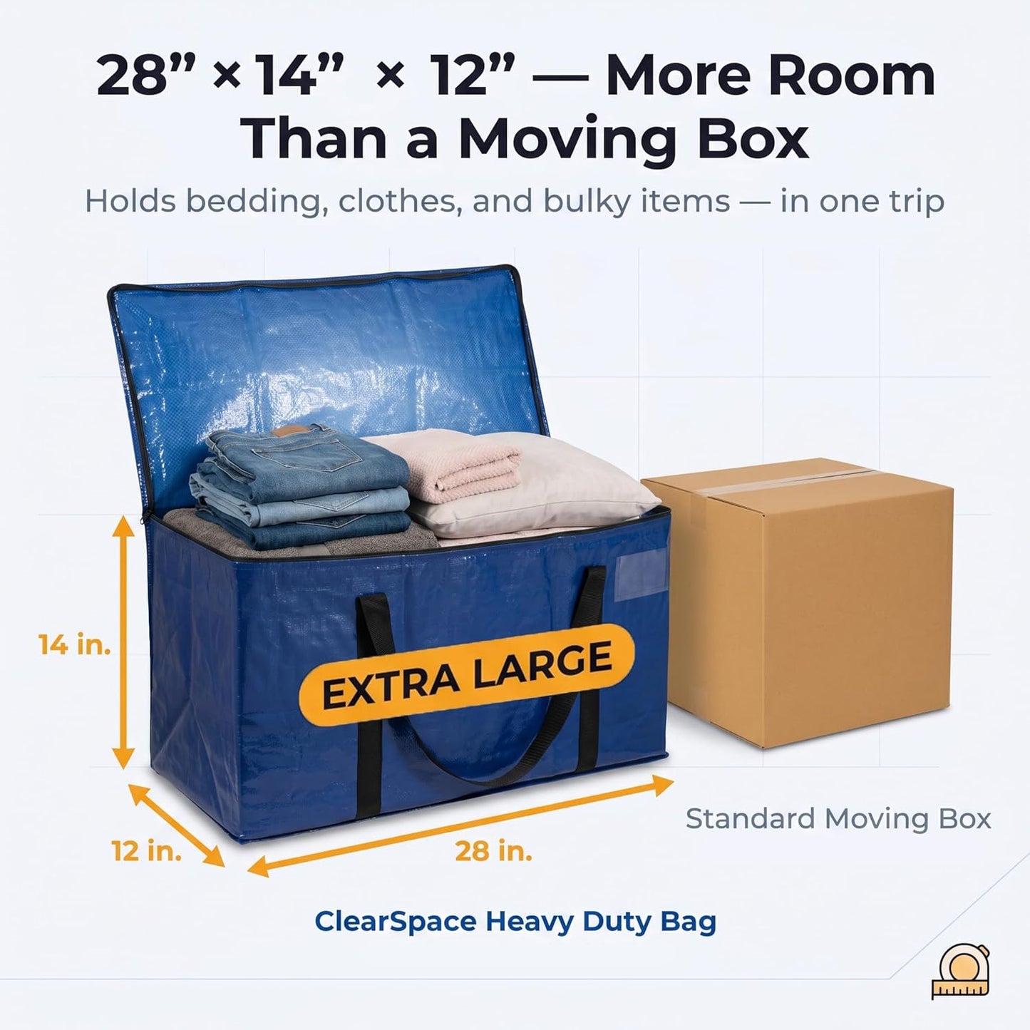 ClearSpace Heavy Duty Moving Bags - Water Resistant Storage Bags or Storage Bins with Lids and Moving Supplies - Large Moving Boxes for College Dorm, Travel, Closet Organization - 6 Pack