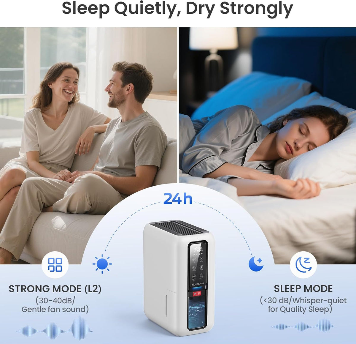 Dehumidifier for Home, Dehumidifiers for Bathroom, Bedroom, Living room, Closet with 68 OZ Water Tank, Moisture Absorbers, Auto Shut Off, Auto Humidity Control, 7 Colors LED Light, Black and White