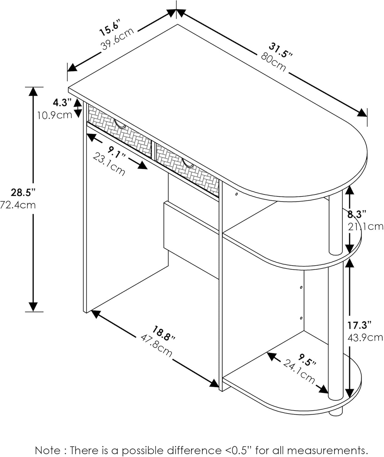 Furinno Go Green Desk, 31.5" Wide Gaming Desk with 2 Side Shelves and Storage Bins, Computer Desk, Office Desk for Home Office, Study Room, Dorm, Bedroom, Beech