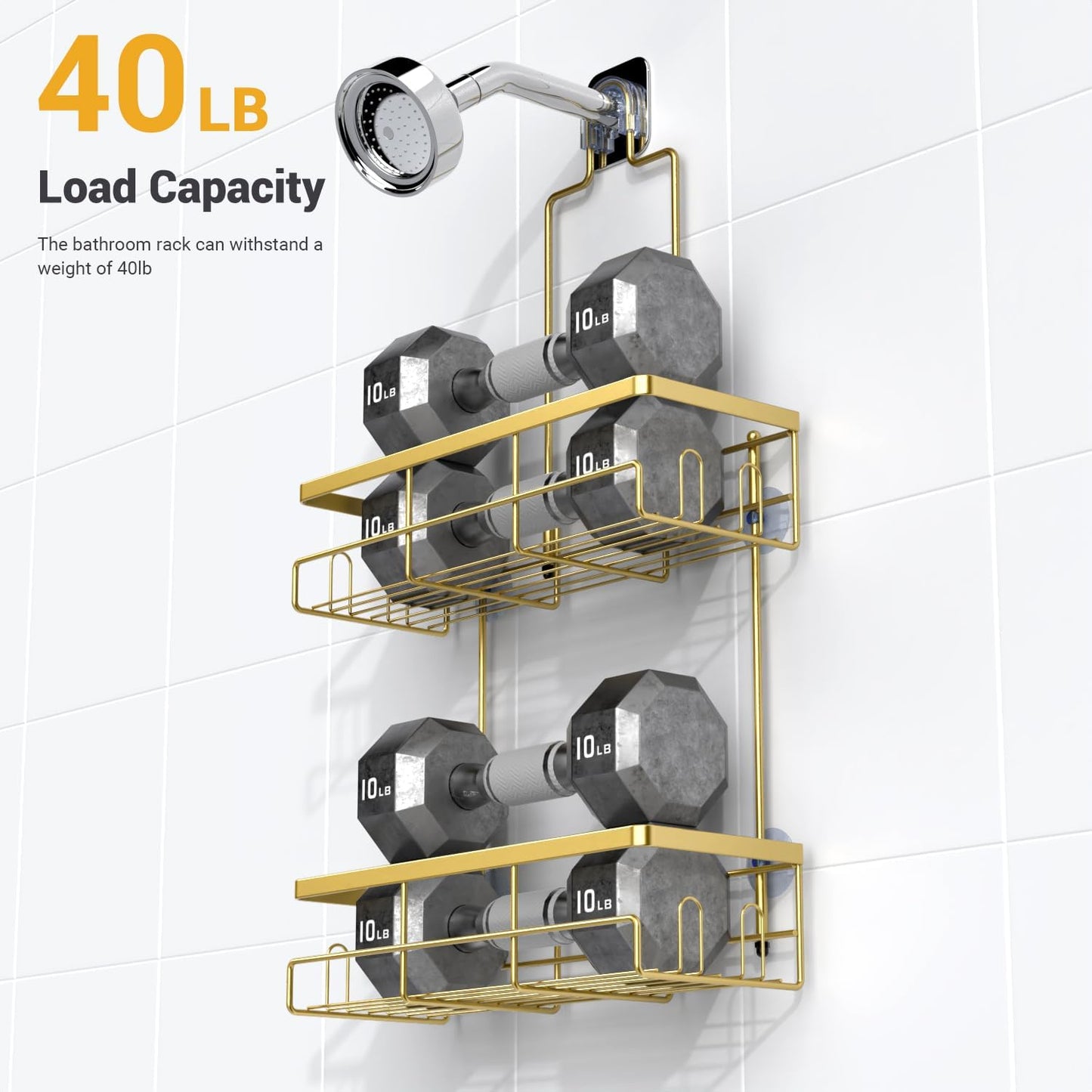 AKTECKE Shower Caddy Hanging Bathroom Organizer: Rustproof Shelf for Inside Shower - No Drilling Racks Over Showerhead - Bath Shelves for Shampoo Soap Gold