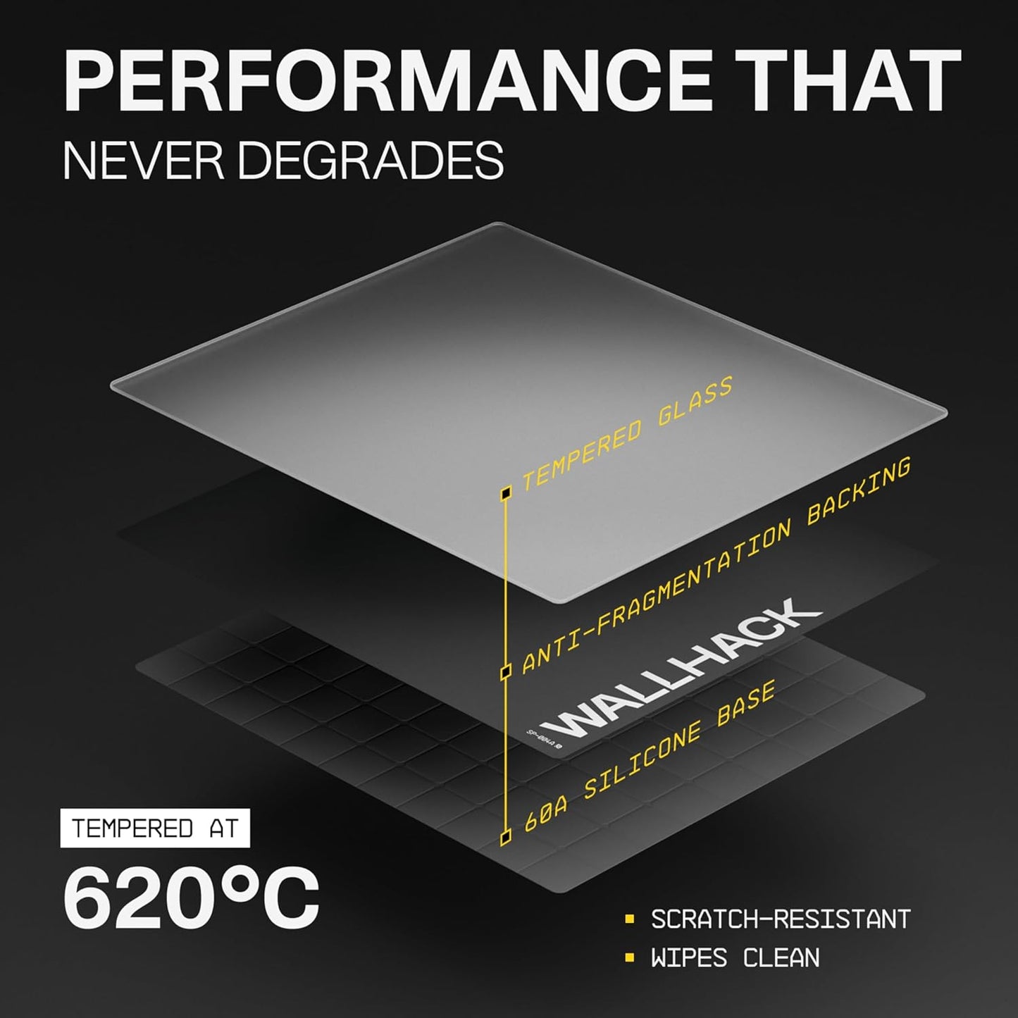 Wallhack SP-004A Glass Mouse Pad 15.4" x 17.7" Tempered Glass Mousepad for FPS & Esports Gaming, Compact Precision Surface, Smooth Tracking & Non-Slip 60A Silicone Base for Small Desk Setups, Black