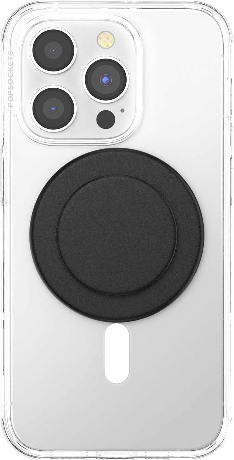 PopSockets Phone Grip for MagSafe with Kickstand, Magnetic Stand, Swappable Top, Secure Hold for iPhone MagSafe Cases, Phone & Tablet Grip - Plant Based - Black