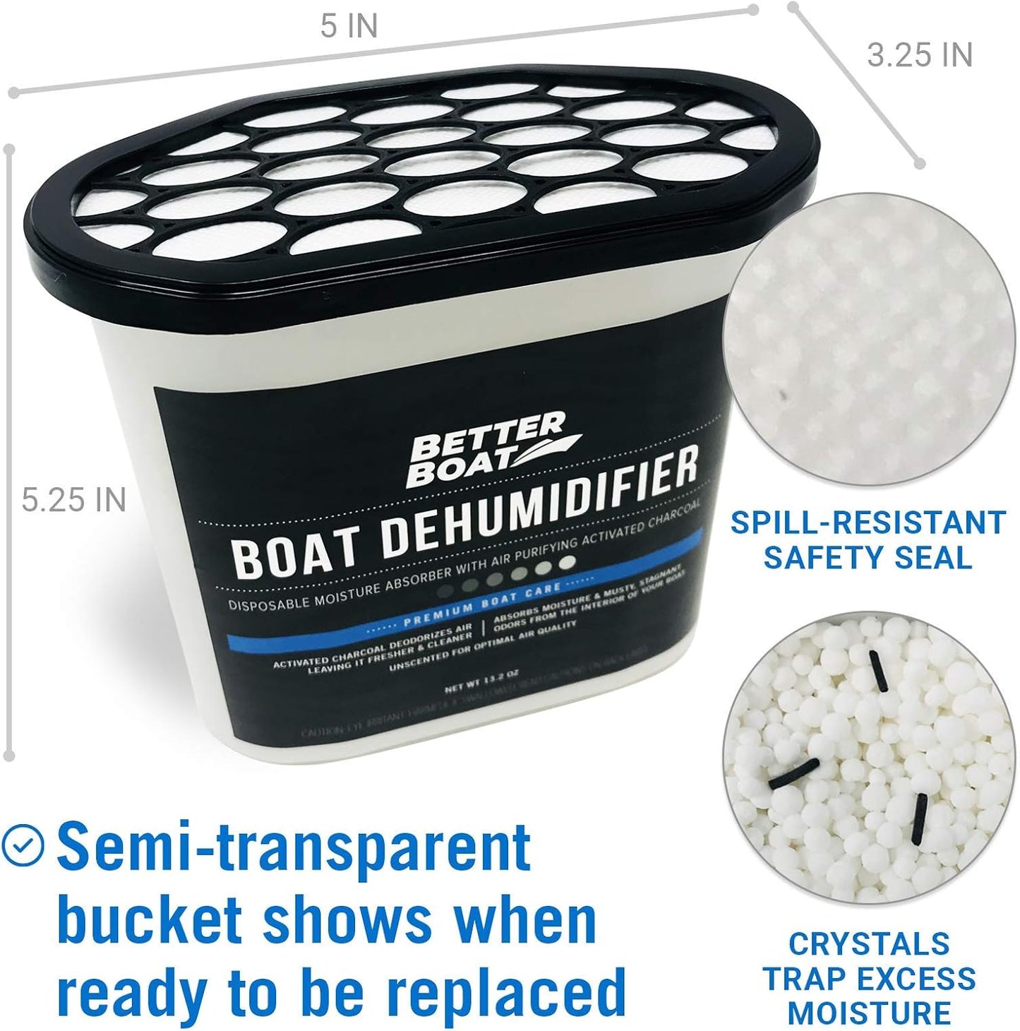 Moisture Absorber 6 Pack with Activated Charcoal Dehumidifier Bucket, Unscented Odor Absorber for Closet Basement Bathroom Boat RV, Disposable - Better Boat