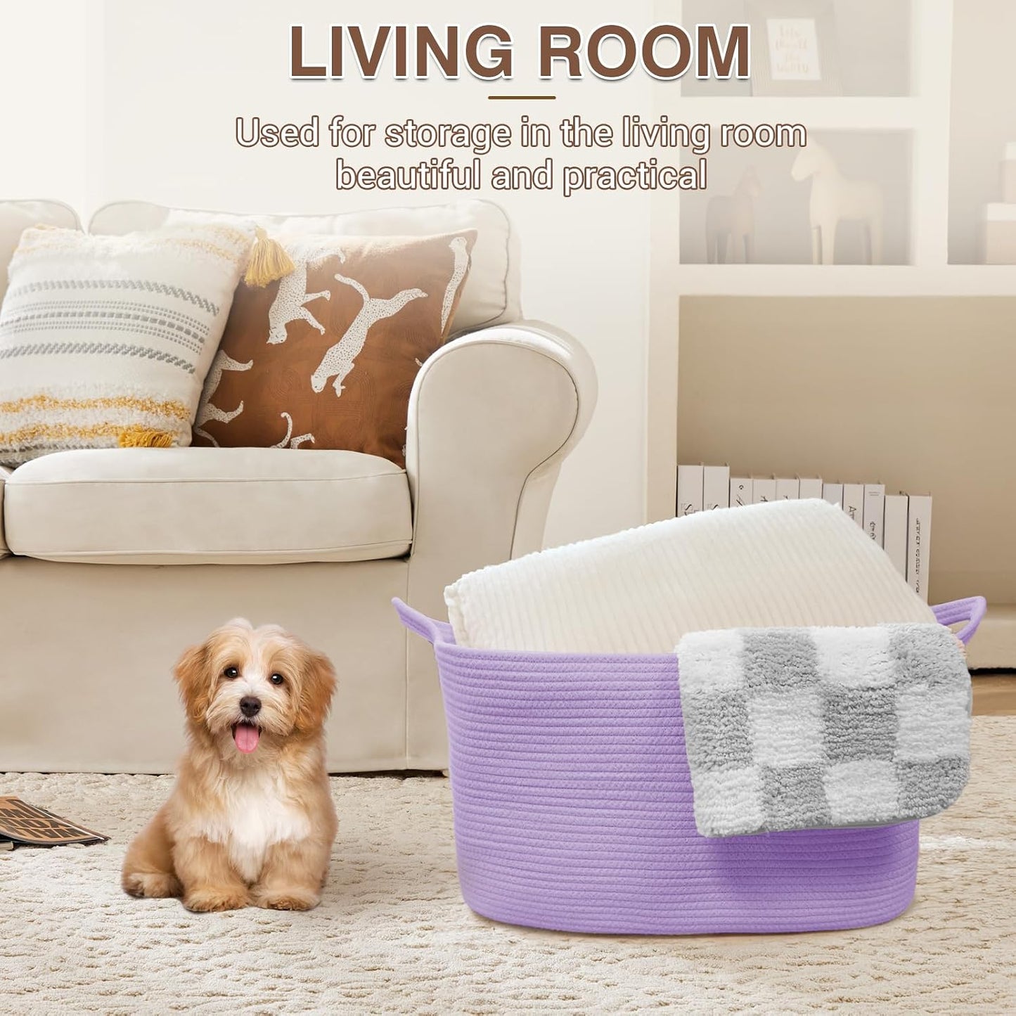 YOUDENOVA Large Blanket Basket, Rectangle Cotton Rope Storage Baske | 21.6''×14.9''×11.8'' Nursery Laundry Hamper for Storage Clothes Organizing, Woven Basket, Dirty Clothes Organizer Bins
