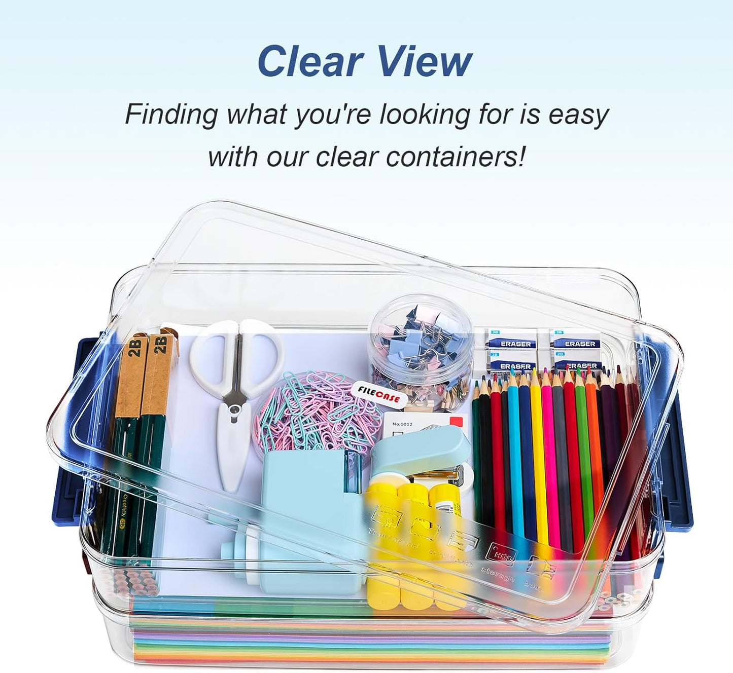 CATOOMUU 2 Pcs 5.5qt 9 x 13 Plastic Portable Project Case With Snap-Tight Latch Clear Stackable Storage Box With Lids Organizer Container For A4 File Photo Documents Scrapbook Craft Art Supplies