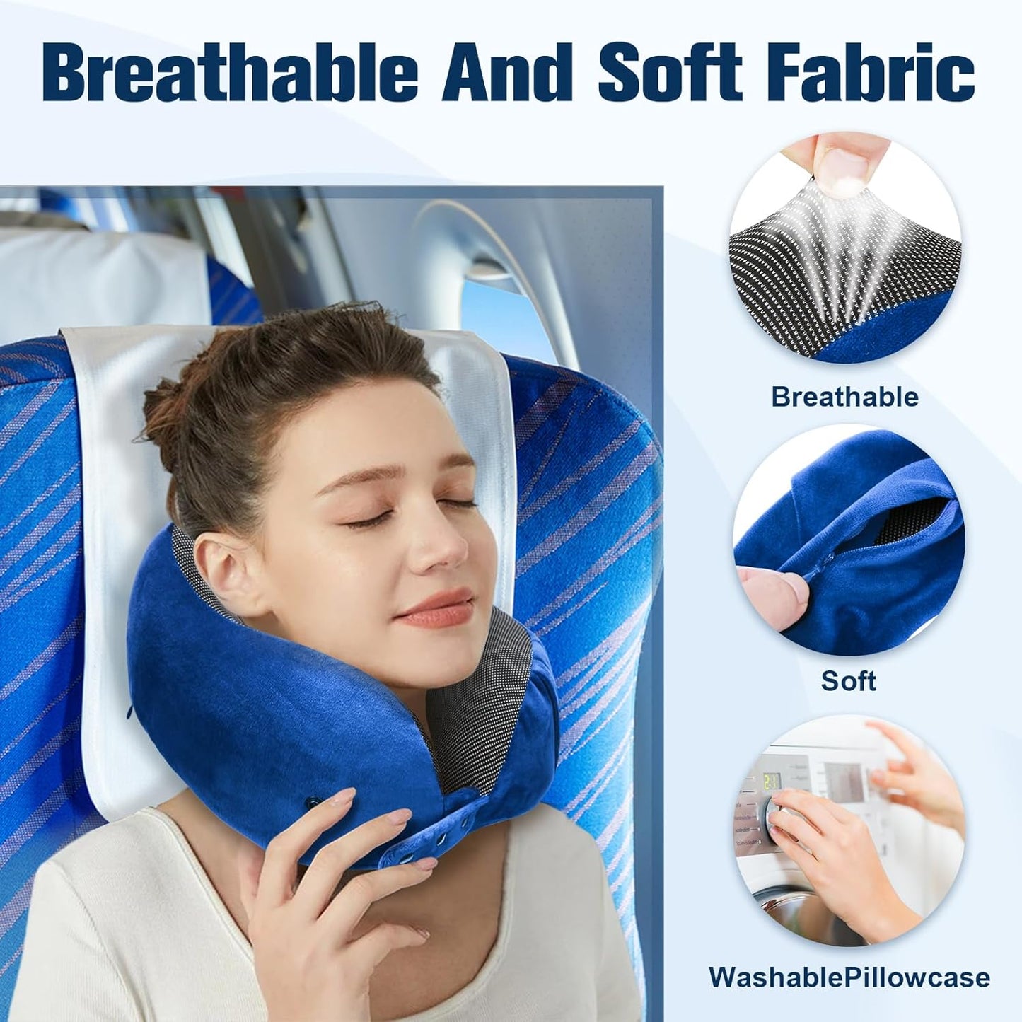 Cirorld Neck Pillow for Traveling, Travel Pillows for Airplanes,100% Pure Memory Foam Travel Neck Pillow, Adjustable Flight Pillow, Portable Plane Accessories with Eye Mask, Earplugs, Carry Bag