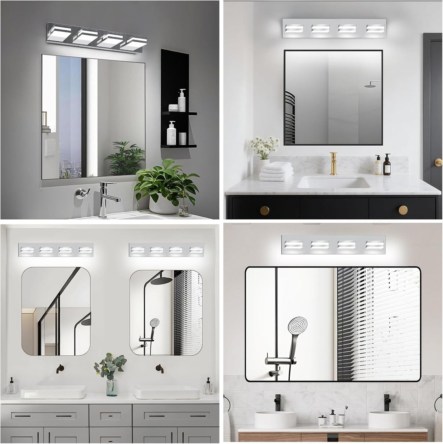 IZORRO LED Modern Bathroom Lights Fixtures(4-Light,Dimmable,360°Rotate),Chrome Acrylic Wall Lighting,Vanity Lights for Bathroom Over Mirror - 6000k 24In （No Assembly Required）