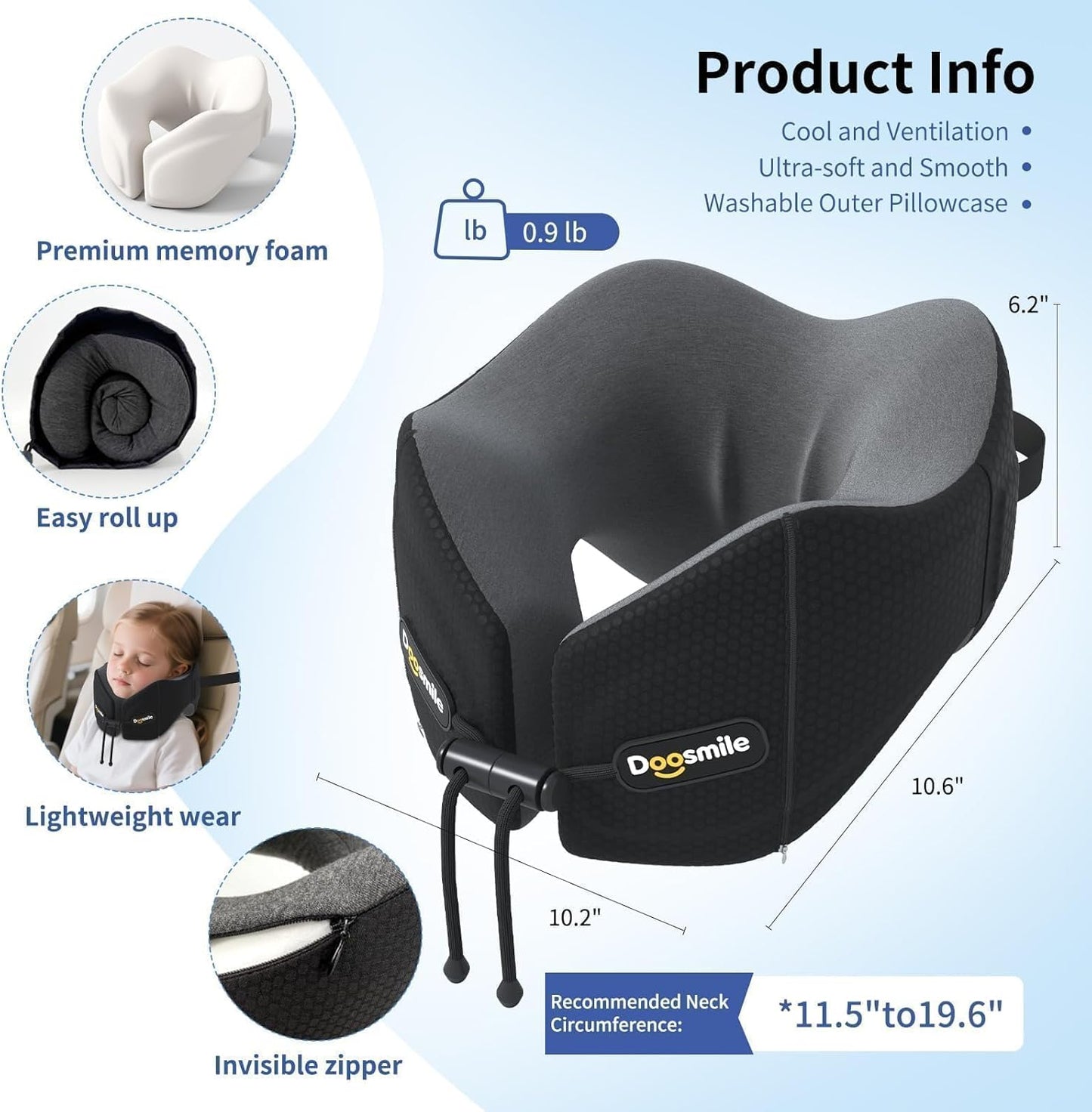 Patented Head-Bobble-preventing Ergonomic 360° Supporting Golden Formula Memory Foam Travel Neck Pillow w/3D Contoured Eye Mask Set Long Trip Sleeping Essentials for Airplane Flight Car Bus