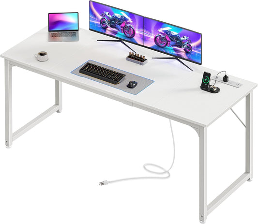 PRAISUN 63 X 24 Inch Office Computer Desk with Power Outlets and USB-C Port, Larger and Longer Gaming Desk, for Home Office, Study, Writing Work from Home Table, Metal Frame, Rustic Brown