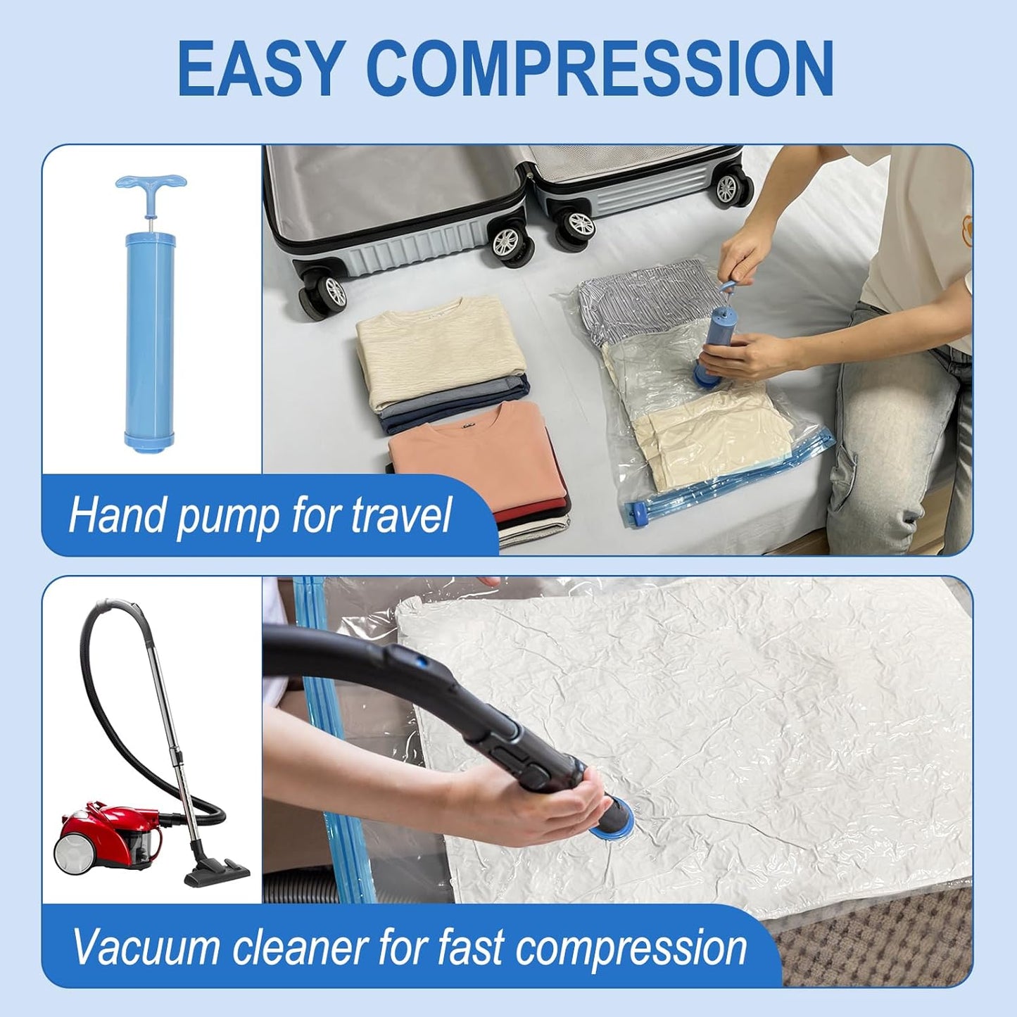 Fygrip Vacuum Storage Bags with Hand Pump, Plastic Packaging Bags, 80% Space Saver Vacuum Seal Bags for Clothing, Travel Lugggage, Blankets, Comforters, 20 Combo