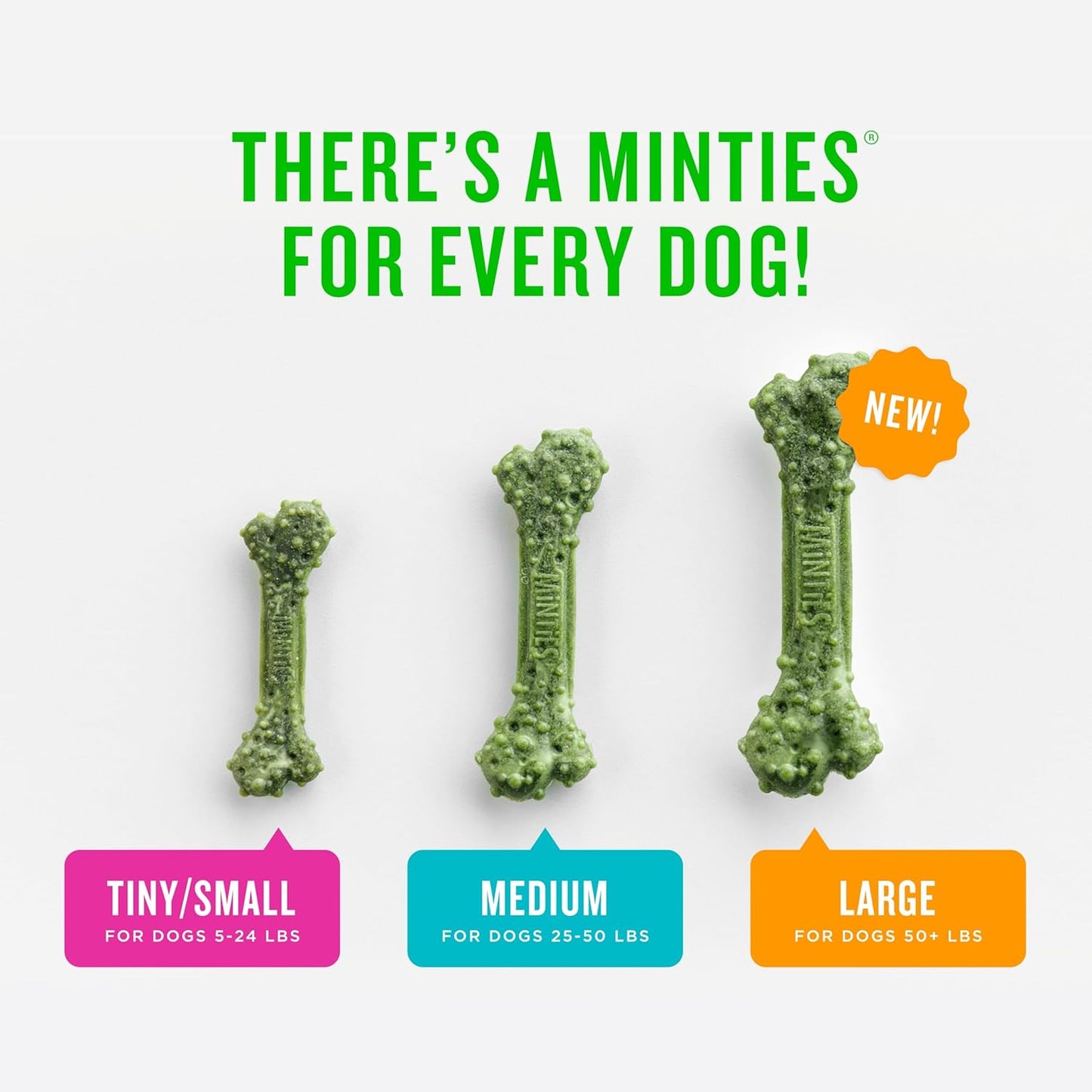 Minties Dental Chews for Dogs, 60 Count, Vet-Recommended Mint-Flavored Dental Dog Treats for Medium Dogs, Bones Clean Teeth, Fight Bad Breath, and Removes Plaque and Tartar
