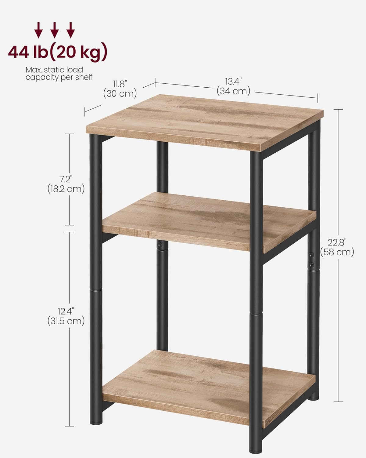 VASAGLE BARNET Collection - Side Table, Small End Table for Living Room, Modern Tall Nightstand, Bedroom, Office, Bathroom, Steel Frame, Camel Brown and Ink Black ULET273B50