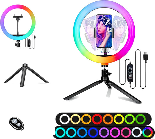 12" Selfie Ring Light with 4" Desktop Tripod Stand & 1 Phone Holder, LED Ringlight with Dimmable Modes(RGB) for Makeup/Photography/Videos/Vlog/TikTok(STDLR12-V2)