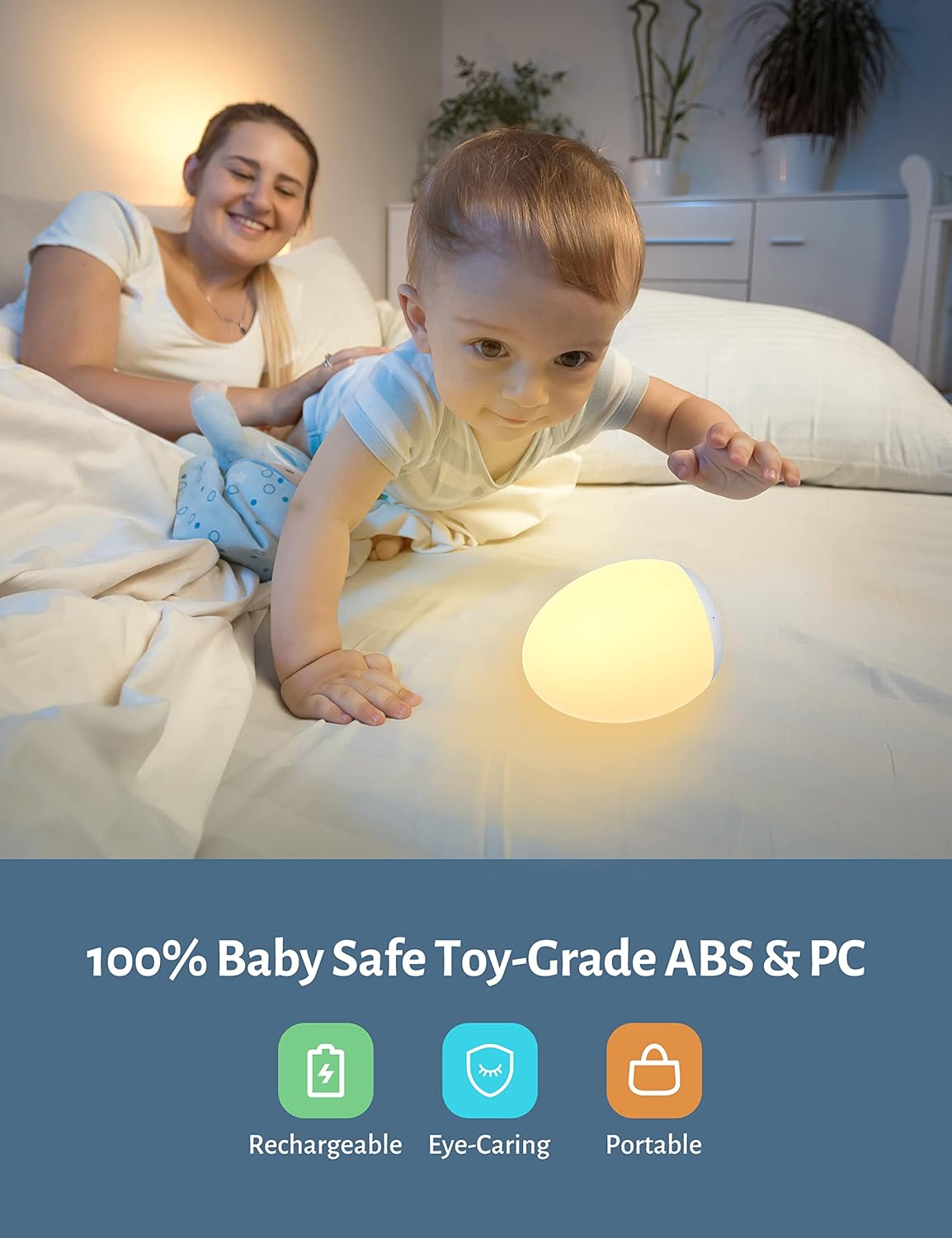 Night Light for Kids, Baby Night Light with 7 Colors Changing Mode & Stepless Dimming, Nursery Night Light BPA Free,Rechargeable Egg Night Light for Breastfeeding 1h Timer & Touch Control