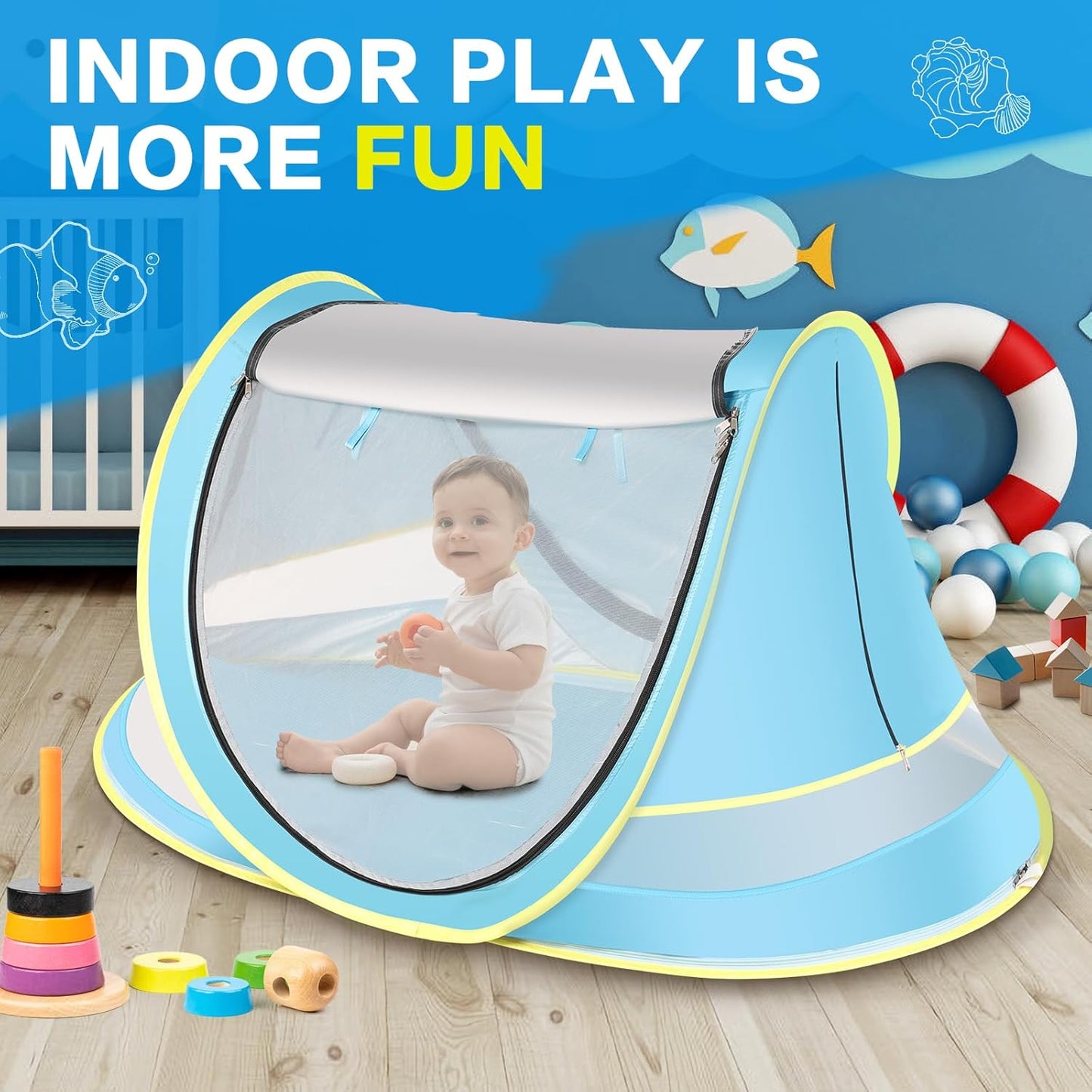 Baby Beach Tent, Pop Up Toddler Travel Bed for Boys or Girls, Sun Shade for Toddler Camping, Infant Portable Sun Shade, Summer Beach Baby