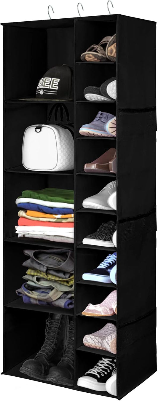 15 Section Hanging Shoe Organizer for Closet, Black