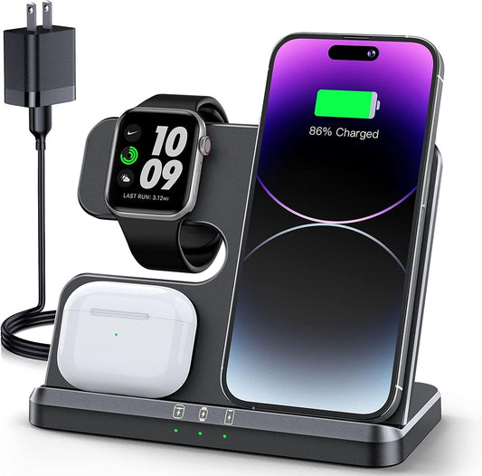 JARGOU 3 in 1 Charging Station for Apple Wireless Charger for iPhone 17 16e 16 15 14 13 12 11 X 8 & for iWatch Charger Wireless Charging Station for Multiple Devices for AirPods 2/3/4/Pro/Pro 2/Pro 3