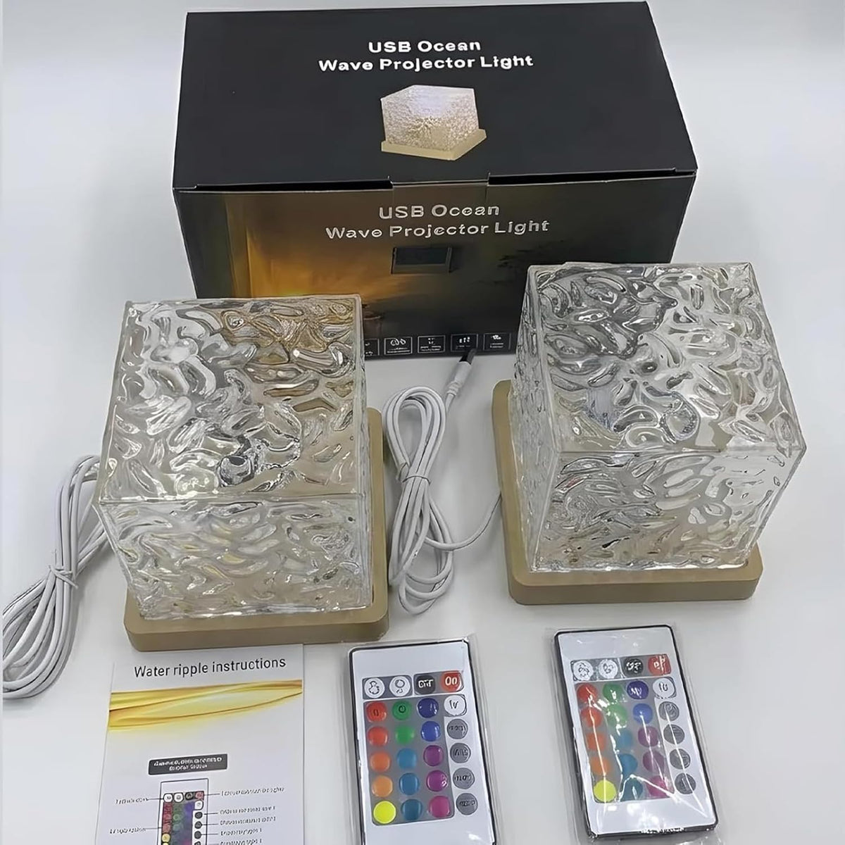 Ocean Wave Projector Light, 16 Colors Luminorthe Cube Lamp, 3D Holographic Water Ripple Lamp with Remote Control, Night Light for Bedroom, Home, Party Mood Lighting (2 Pack)
