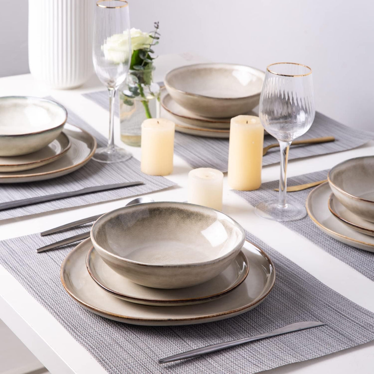 AmorArc Ceramic Plates Set of 6,8.5 Inch Stoneware Small Dinner Plates Set