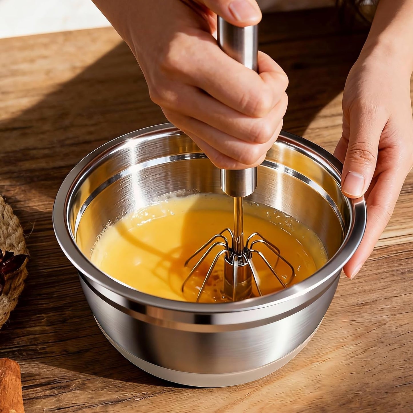 Stainless Steel Mixing Bowls Set with Lids & Silicone Base - 7-Piece Kitchen Gadgets Includes Colander, Grater, Egg Separator, Whisk - Nesting Bowls (1.5, 2, 2.5, 4.5 QT), Dishwasher Safe, Khaki