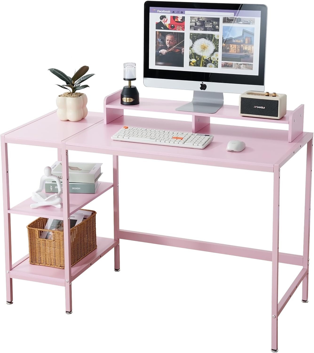 MINOSYS 47-inch Computer Desk with Storage Shelf - Ideal Gaming Desk for Bedrooms, Small Spaces, and Home Offices Modern Writing Desk for PCs,White Table.
