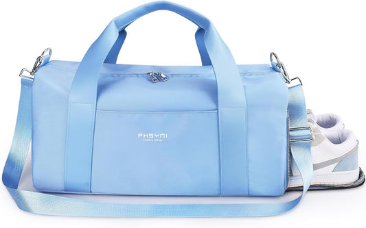 19" Blue Personal Gym Bag for Women,with Shoe Compartment & Wet Pocket