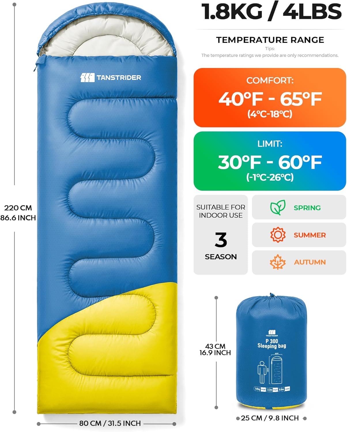Sleeping Bag for Adults Warm Weather, Compact Lightweight Backpacking Sleeping Bag with Compression Sack, Camping Essentials Gear for Hiking Travel Climbing Outdoor & Indoor Use