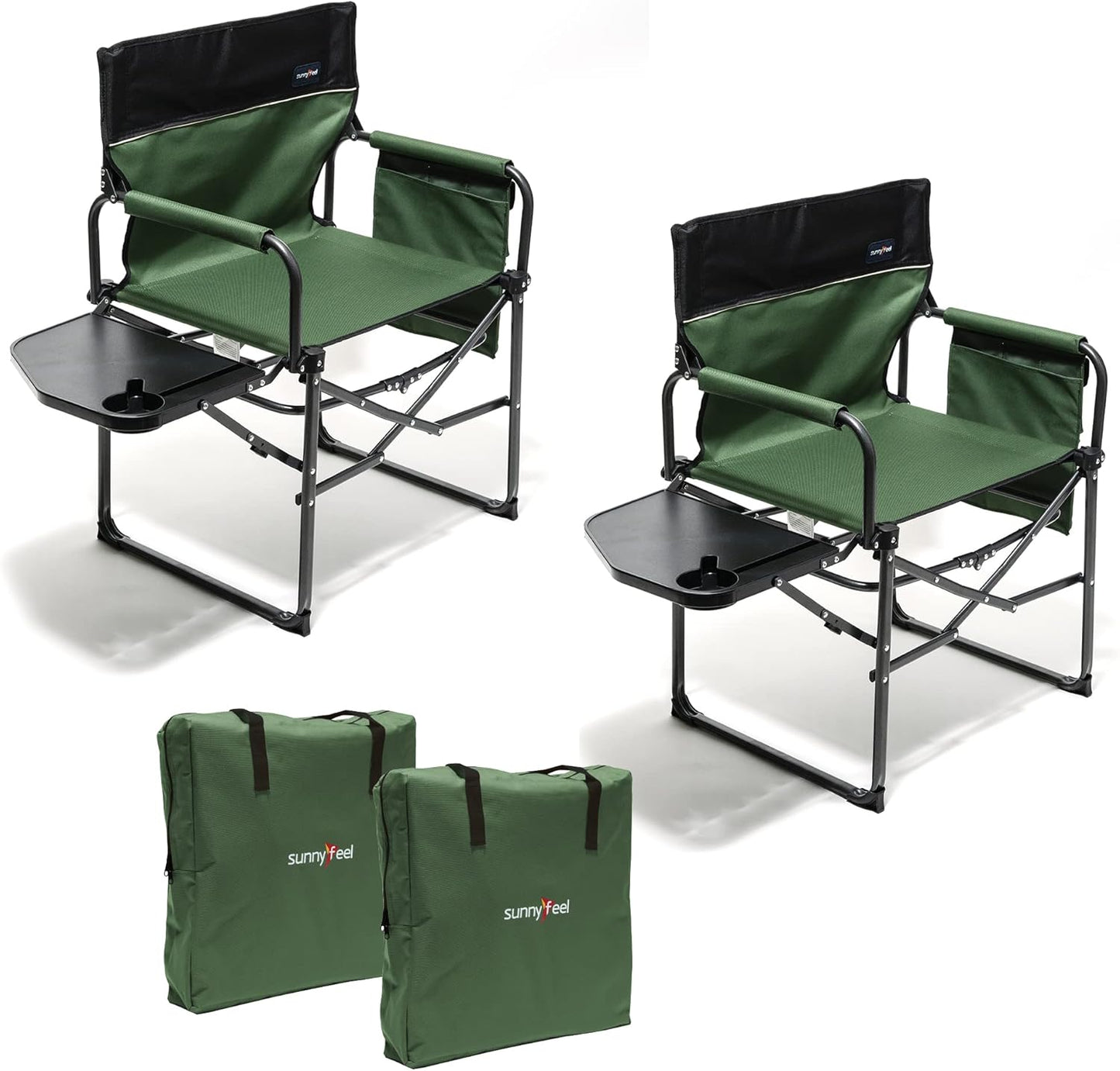 SUNNYFEEL Camping Directors Chair 2 Pack, Heavy Duty,Oversized Portable Folding Chair with Side Table, Pocket for Beach, Fishing,Trip,Picnic,Lawn,Concert Outdoor Foldable Camp Chairs