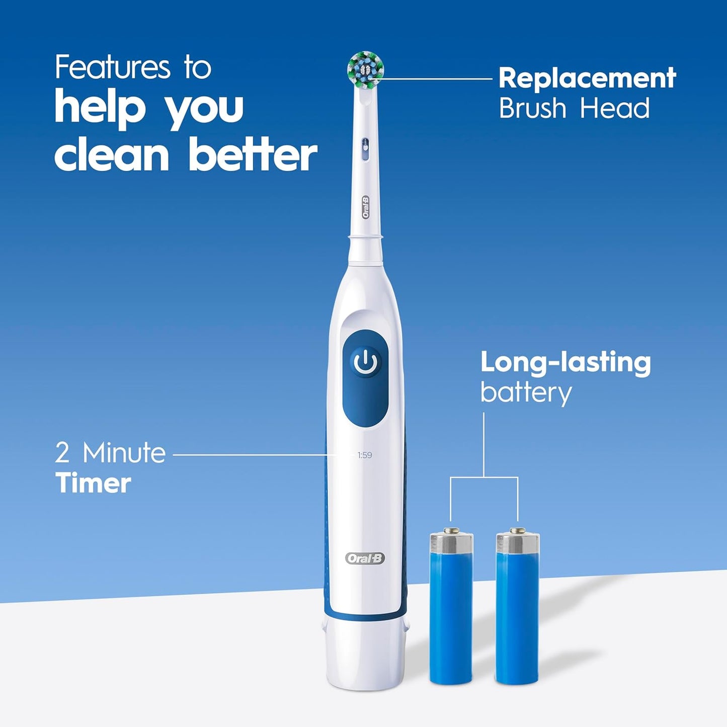 Oral-B Pro 100 3D White, Battery Toothbrush, White