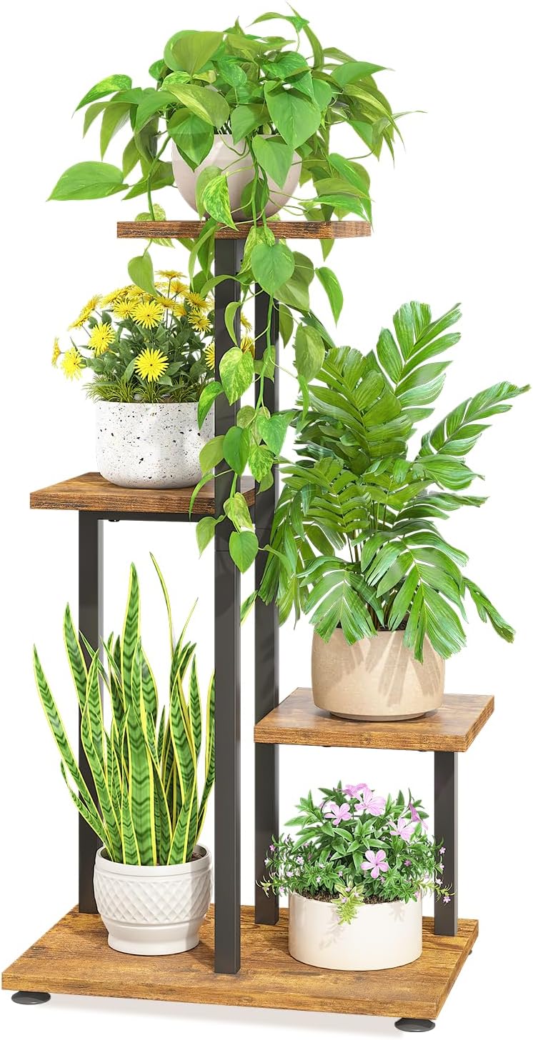 LASZOLA Wood Plant Stand Flower Holder Tall for Indoor Corner, 5 Tier White