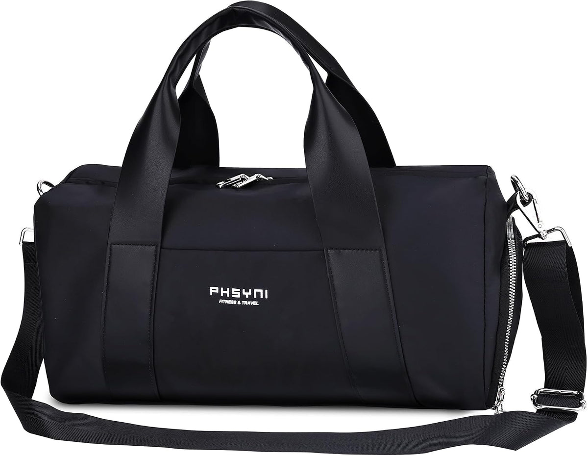 16" Gym Bag for Women,with Shoes Compartment and Waterproof Pocket(Black)