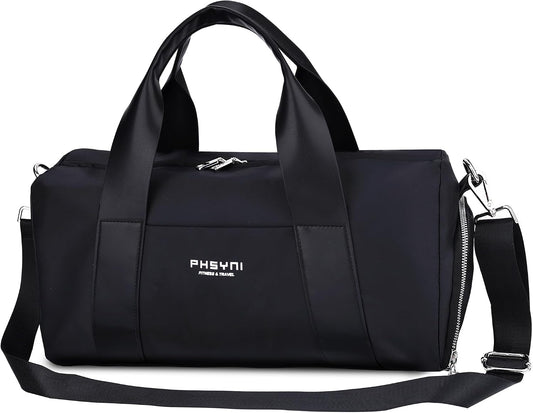 16" Gym Bag for Women,with Shoes Compartment and Waterproof Pocket(Black)