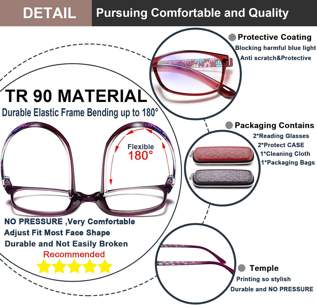 EYEURL Reading Glasses for Women Blue Light Blocking Readers 1.25