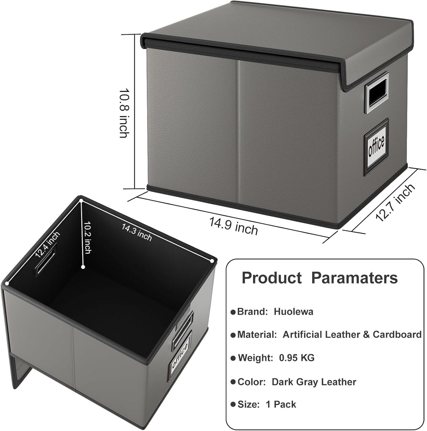 Faux Leather File Organizer Box with Lid, Collapsible Hanging File Folder Box Organizer with Plastic Slides, Decorative Home/Office Filing System Boxes for File and Folders Storage