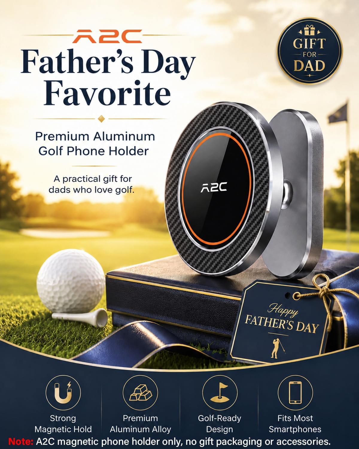 A2C Alloy Magnetic Golf Cart Phone Holder for MagSafe iPhone, Unique Fathers Day Golf Gifts for Men Dad Him Husband Ladies Her Golfers, Golf Accessories Essentials Gadgets Fits EZGO, Club Car, Yamaha