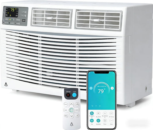 8000 BTU Window Air Conditioner Cools Up to 350 Sq. Ft., 3-In-1 WiFi Window AC Unit With Remote Control and Window Kit, Quiet Smart Room Air Conditioner for Home Office Dorms