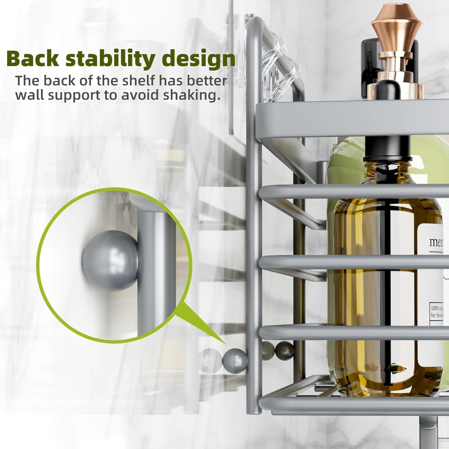 Yougai Shower Caddy, Shower Organizer with Soap Holder and Hooks, Rustproof Shower Shelves, No Drilling Bathroom Organizers and Storage, Wall-Mounted Kitchen & Home Decor, Light Grey