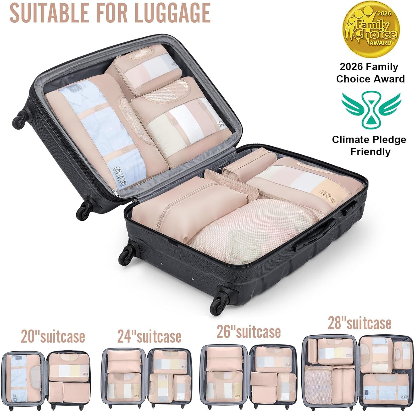 Veken 8 Set Packing Cubes for Cruise Ship Essentials,Beach Vacation Travel Accessories with Hanging Toiletry Bag,Suitcase Organizer for Luggage,Personalized Birthday & Retirement Gifts for Women Mom