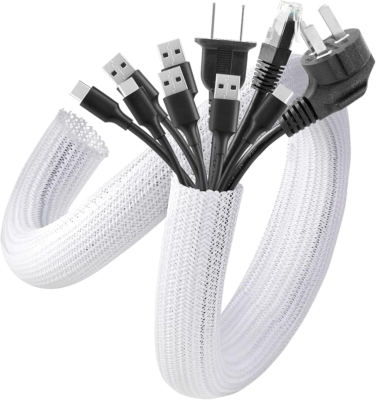 AGPTEK Cable Management Sleeve, 2 Pack 5ft - 1.2 inch Cord Hider, Black