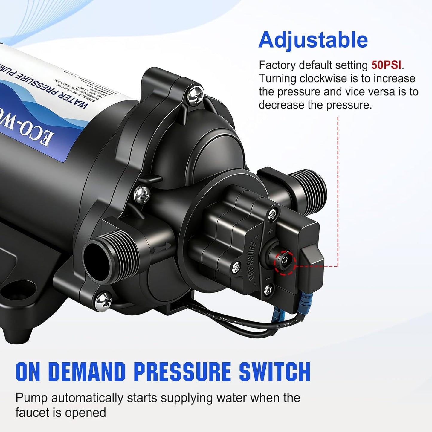 ECO-WORTHY 33-Series Industrial Water Pressure Pump 110V AC 4.0GPM 50PSI RV Fresh Water Diaphragm Pump include Garden Hose Adapters for Irrigation Marine Boat Sprinkler Faucet