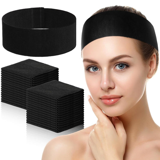 Waydress 140 Pcs Disposable Spa Facial Headbands Stretch Soft,Black