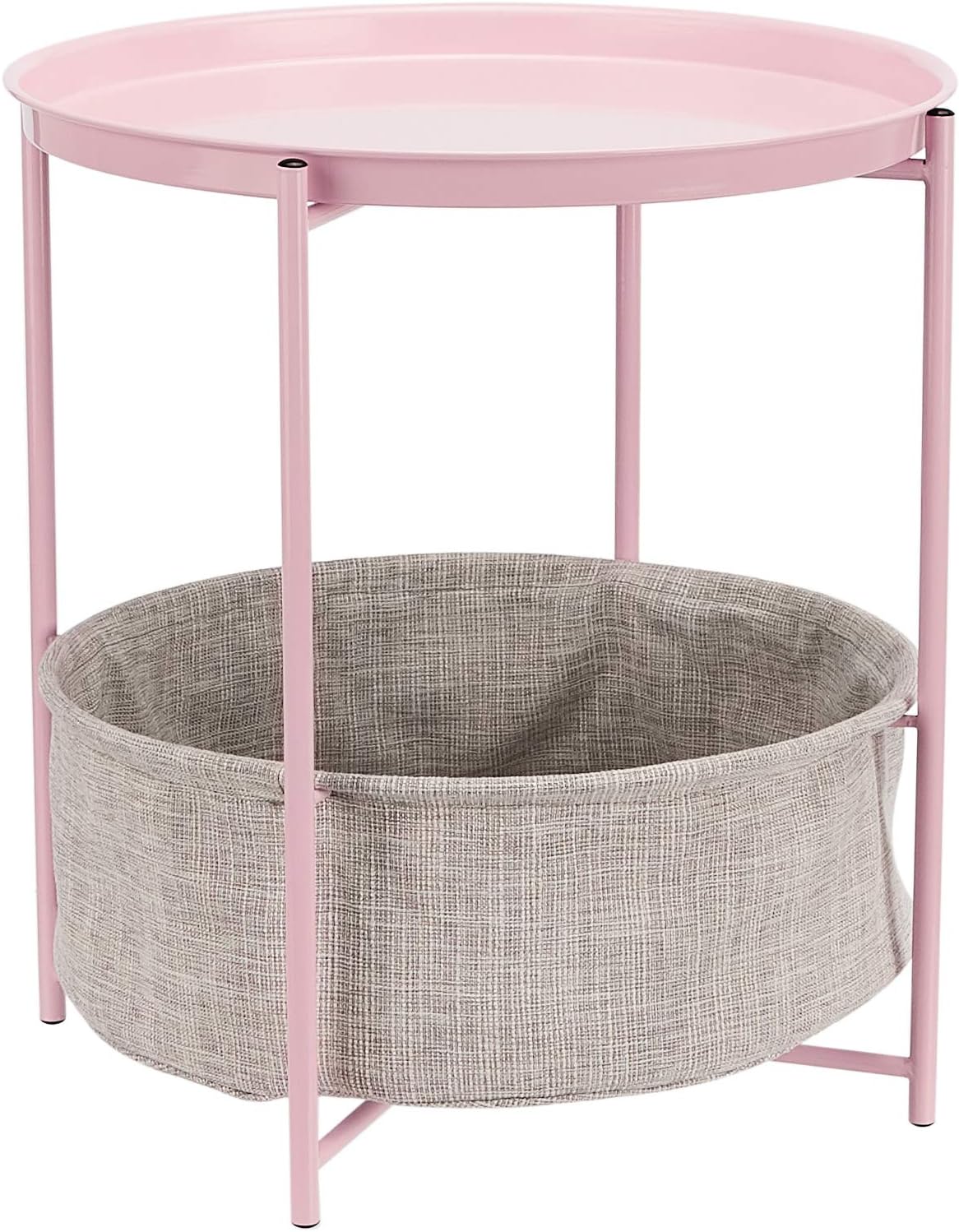Amazon Basics Round Storage End Table, Nightstand with Cloth Basket, Bedside Table, White/Heather Gray, 17.7" L x 17.7" W x 18.9" H