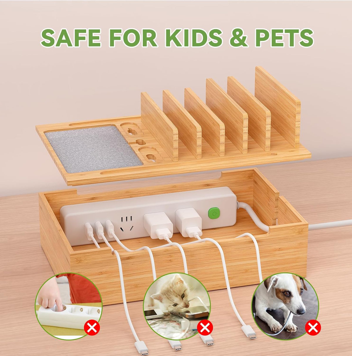 Pezin & Hulin Bamboo Charging Station-Natural, (No USB Charger and Cables)