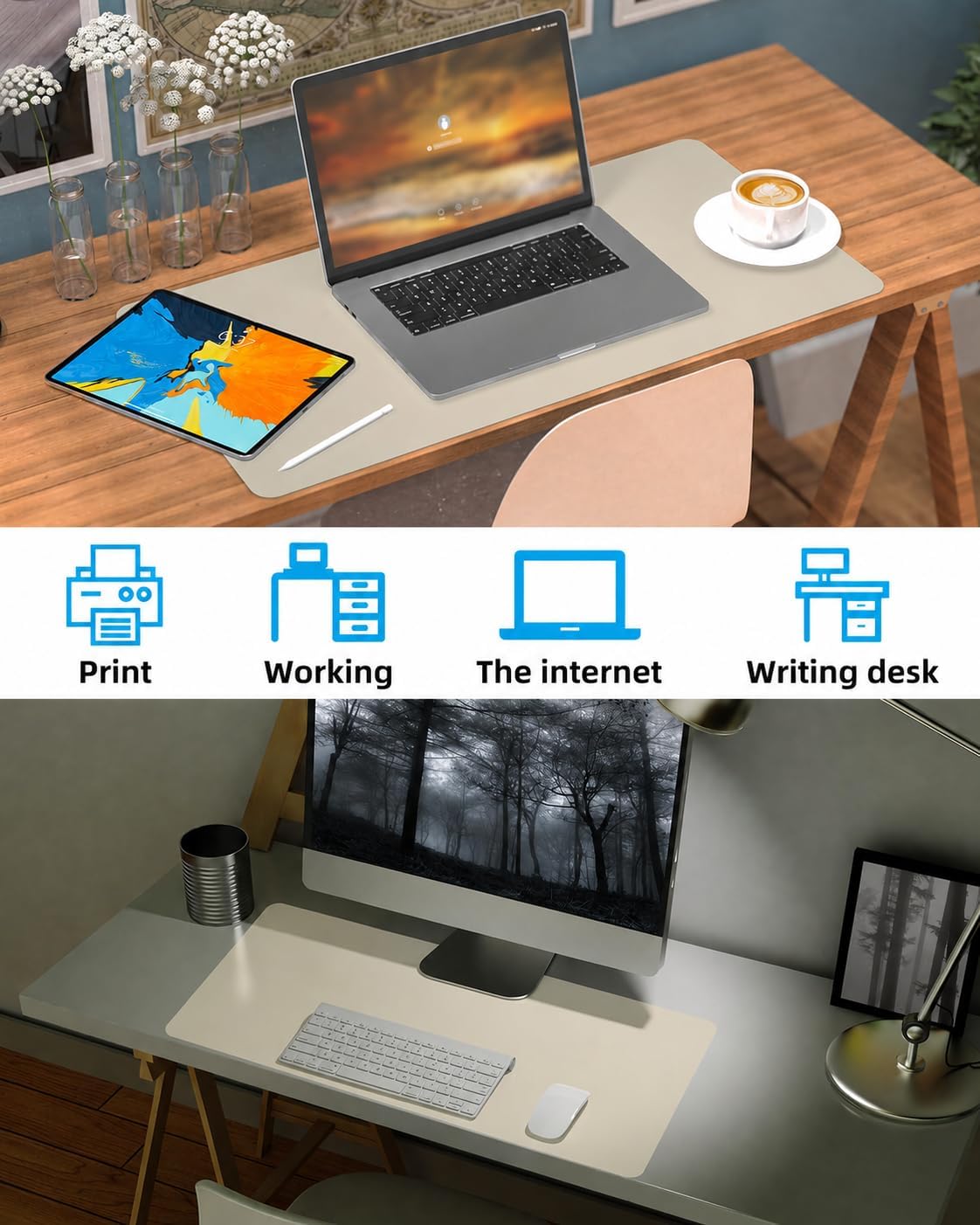 Small Desk Mat,Leather Desk Pad Protector,Desk Mouse pad,Office Desk mat,Laptop Mat for Desk, Non-Slip PU Leather Desk Blotter,Waterproof Desk Writing Pad for Office/Home(31.5"x15.7",Apricot)