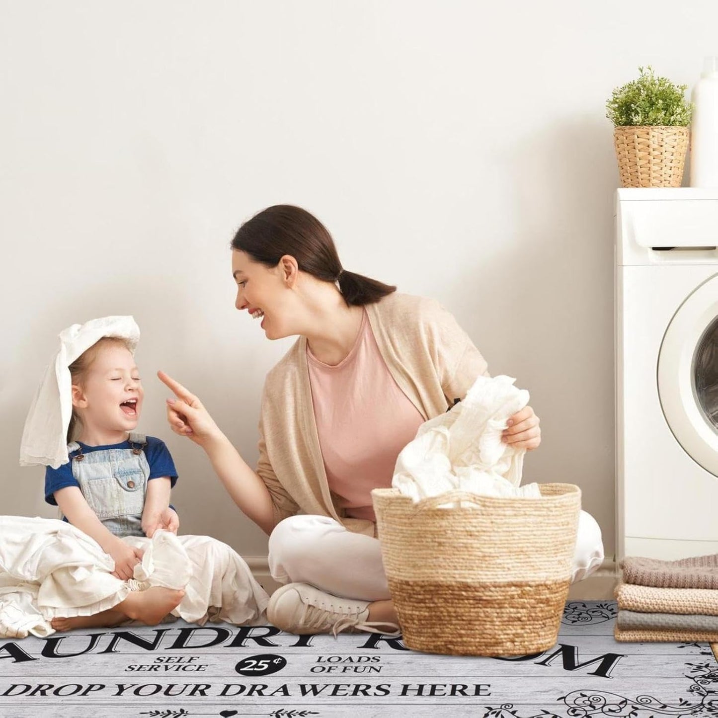 Lahome Remi Farmhouse Laundry Room Rug Runner 20"x59" Laundry Rugs and Mats for Laundry Room Non Slip Washable Floor Carpet Runner Rug for Washroom Mudroom Kitchen Bathroom Hallway Decor, Grey
